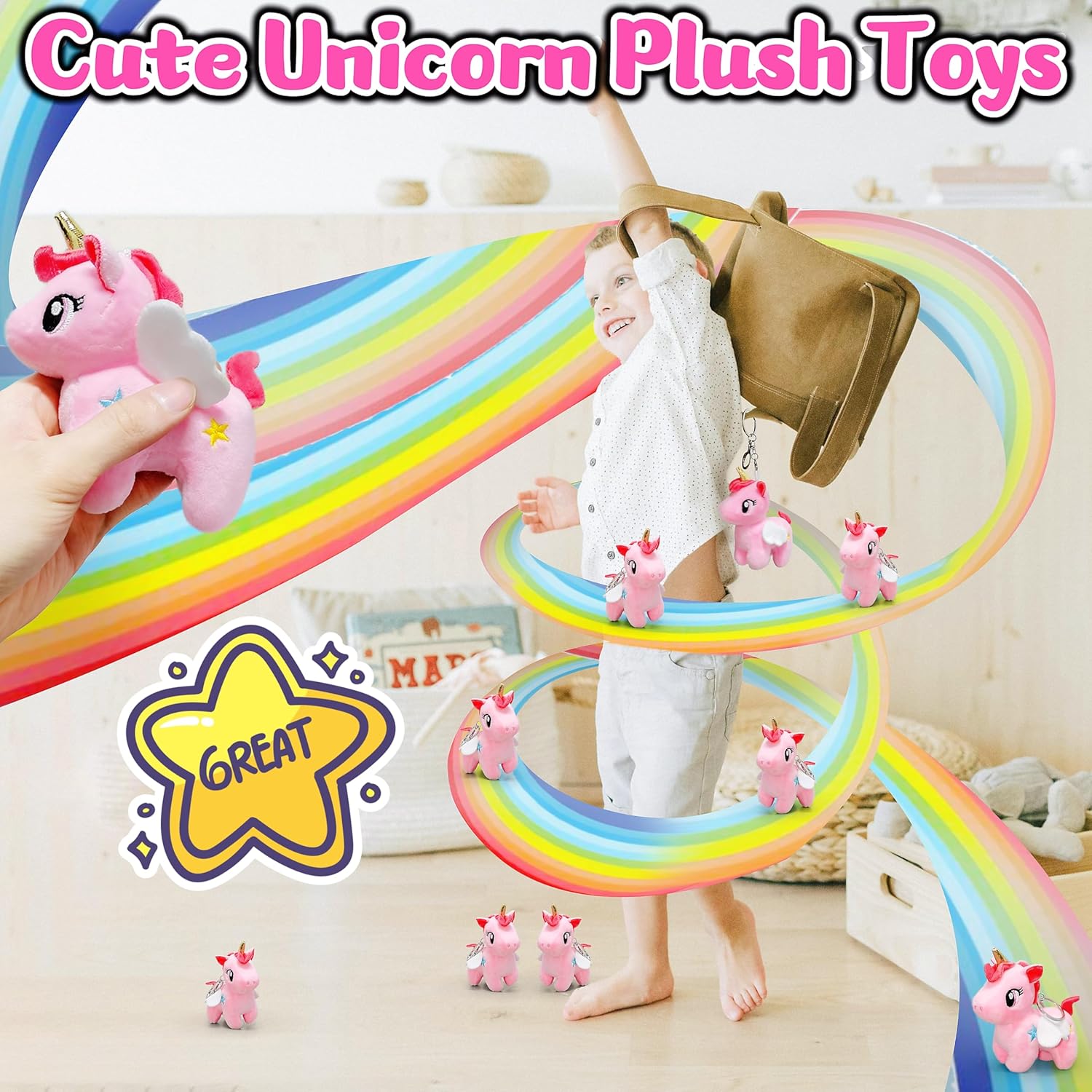 JIAHO Unicorn Stuffed Animal Cute Plushies for Girls, Boys and Babies, Unicorn Plush Toys with Wings, Small Stuffed Animals for Kids Party Favors, Carnival Prizes, Decorations - Pink Unicorn Plushies - Image 4