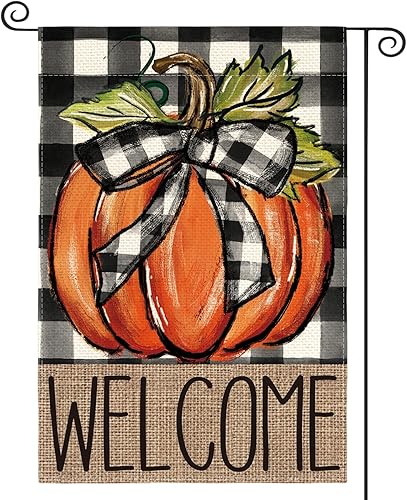 AVOIN colorlife Bandera de bienvenida de calabaza de otoño de doble cara, otoño, Acción de Gracias, cosecha, búfalo, decoración al aire libre, 12 x