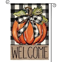 AVOIN colorlife Fall Thanksgiving Pumpkin Welcome Garden Flag 12x18 Inch | Double Sided, Weather & Fade Resistant, Yard Outdoor Decoration, Features Buffalo Plaid