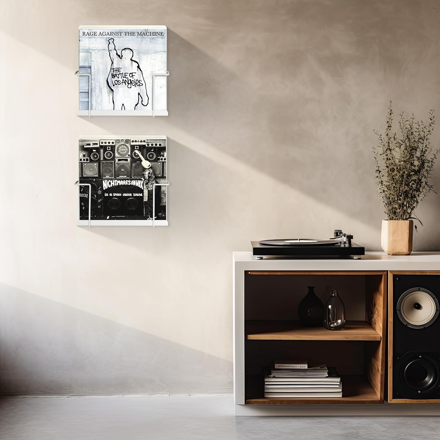 Vinyl Display Holder 2pk - Matte White Record Shelf - Wall Mount - Fits 30 LP's - Minimalist Steel Shelves - Organizer Stand - Frame Album Art