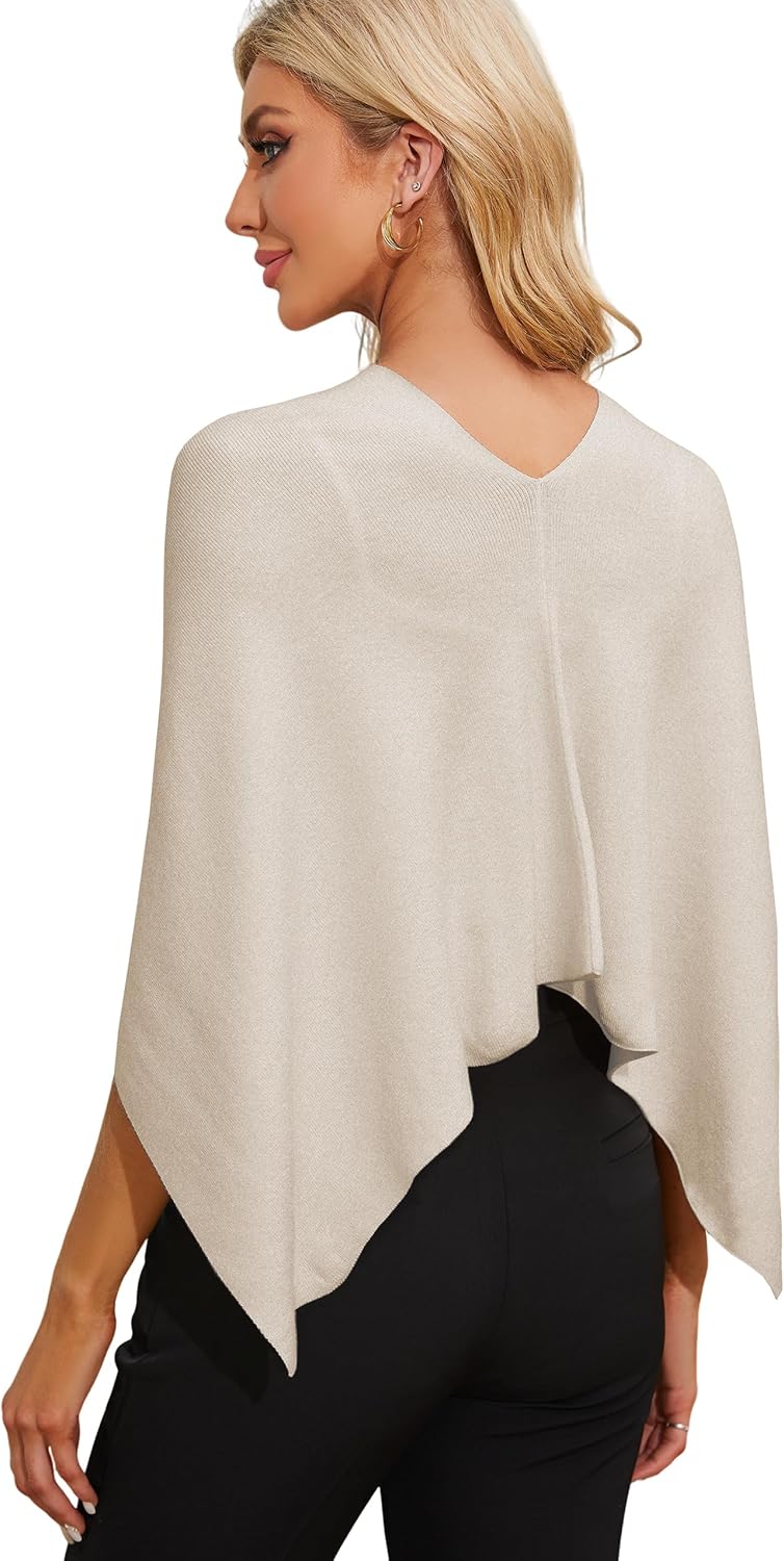 PULI Women Capri Poncho Sweater Slimming Fit Cropped Versatile Shawl Soft Knit Wraps Cowl Neck Short Tops - Image 2