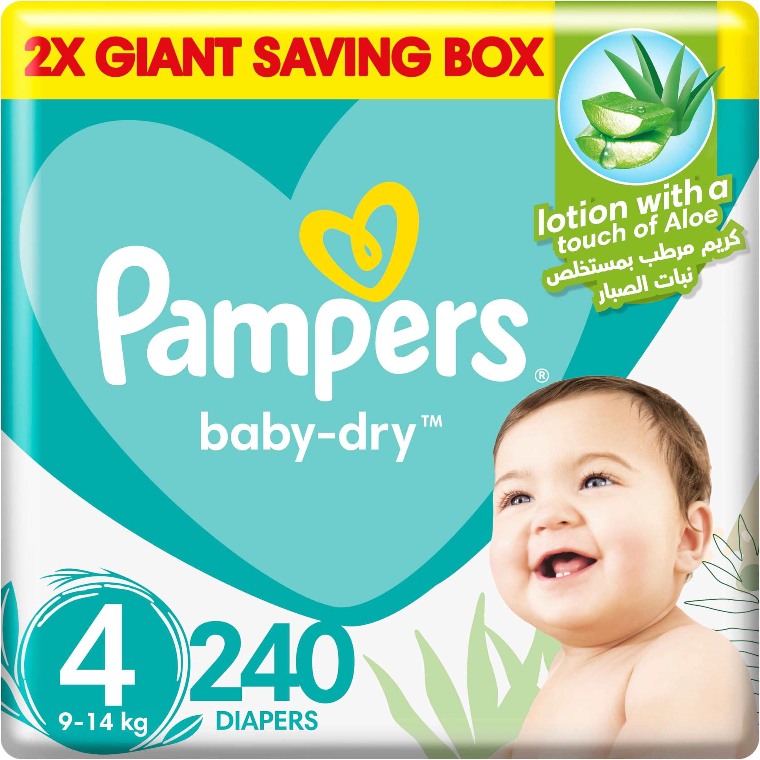 Pampers BabyDry, Size 4, 914 kg, 2X Giant Saving Box, 240 Diapers