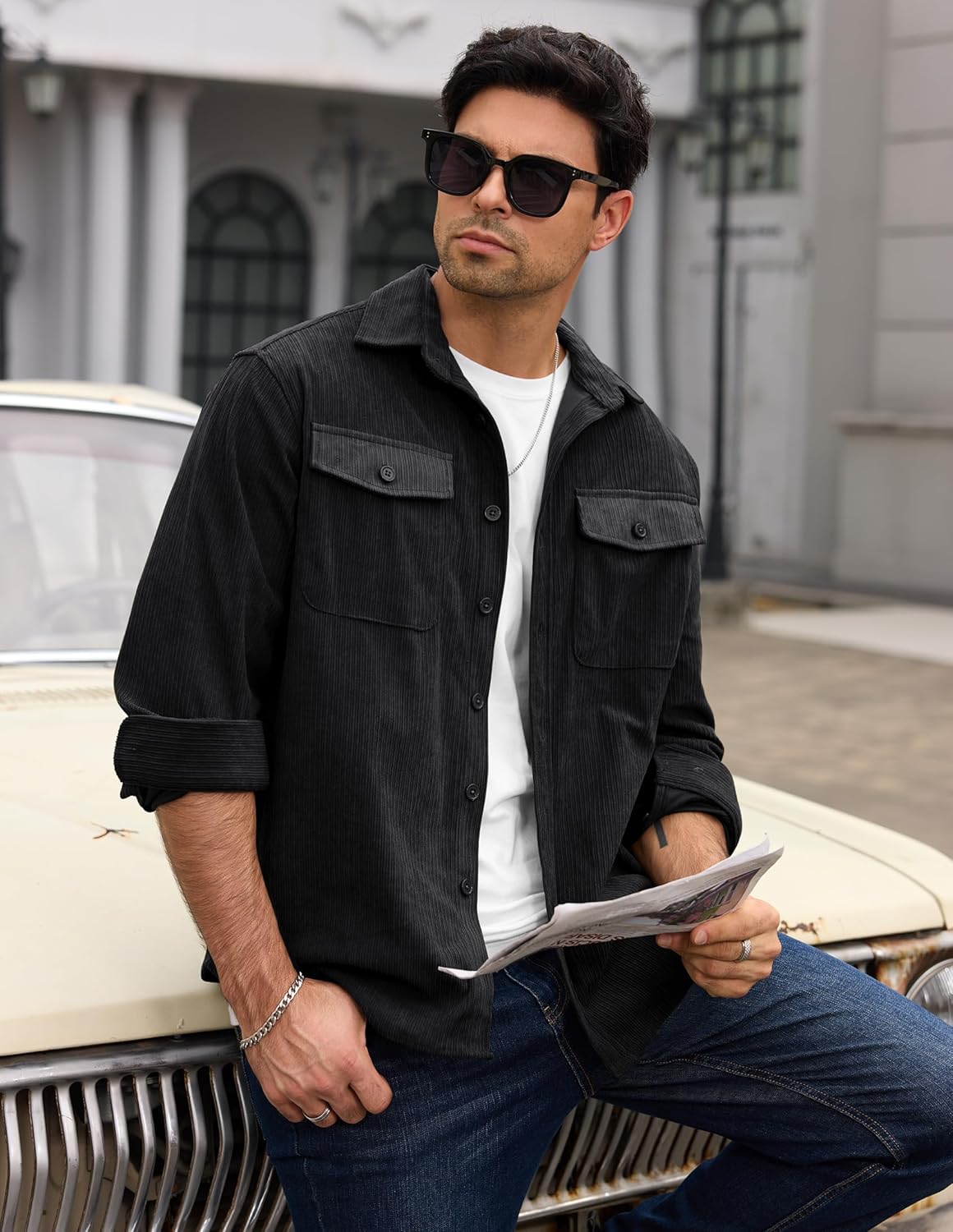 Men Corduroy Shirt Button Down Casual Ribbed Lightweight Jacket with Flap Pockets (S-XXL) - Image 4