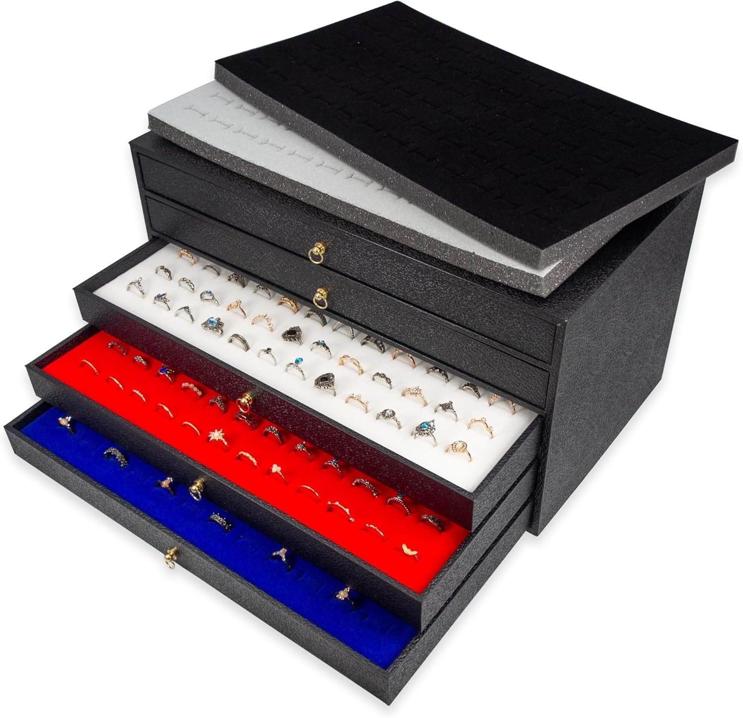 Jewelry Tray Storage Organizer with 5 removable drawers.
