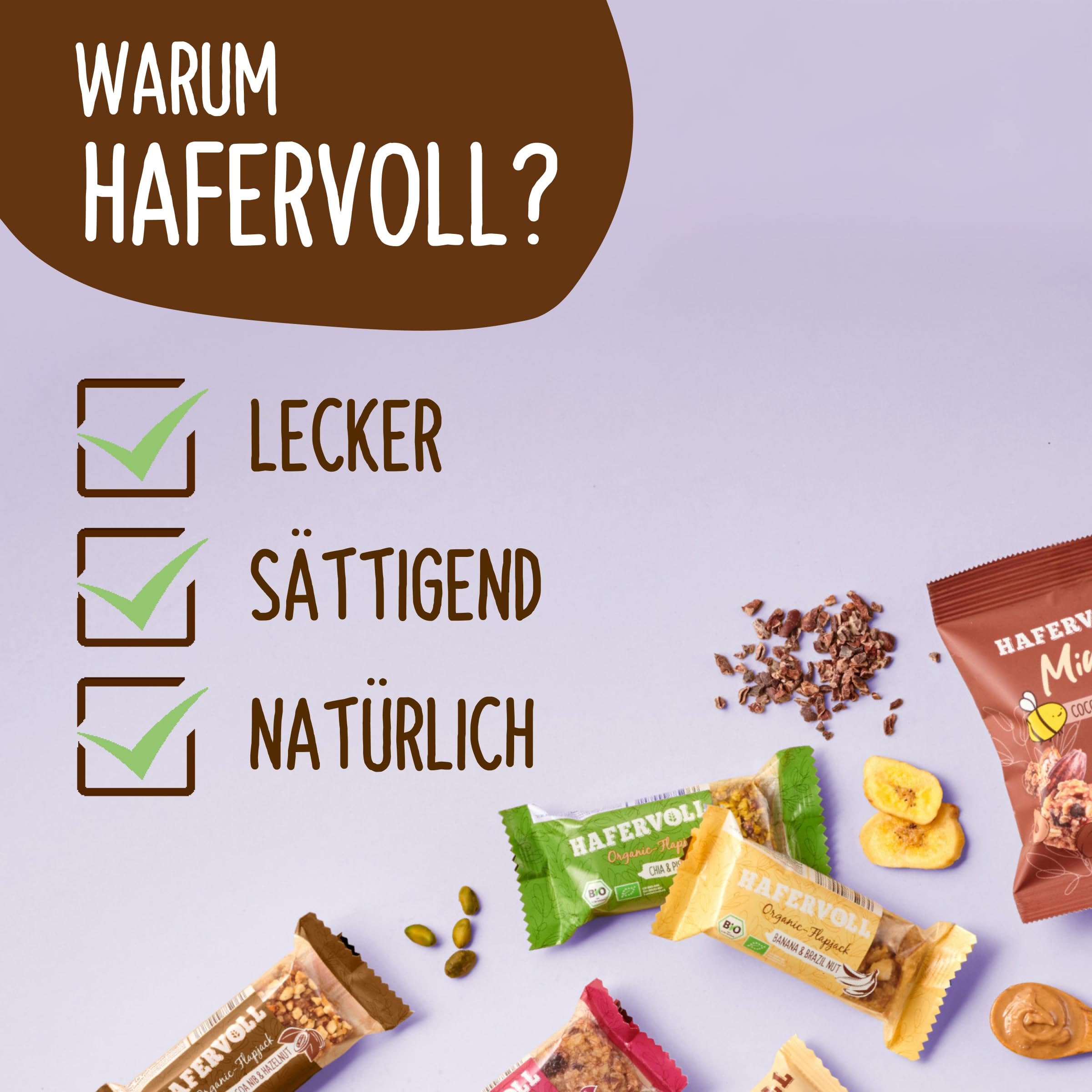 HAFERVOLL Organic Mixbox 4 Flapjack-Sorten 18 x 60g Bio-Müsliriegel Bio-zertifiziert