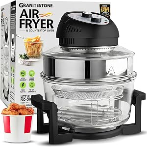 Big Boss 16Qt Extra Large Glass Air Fryer Non Toxic – Family Sized 4 in 1 Cooker with 3 Cooking Sections, Stainless Steel Racks for French Fries, Chicken, No Preheat, Self Cleaning, Dishwasher Safe