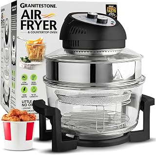 Granitestone Big Boss 16 Quart Air Fryer Oven: Oil-Free Teflon-Free Large Family Cooker w/ 50+ Recipes, Dishwasher Safe Black