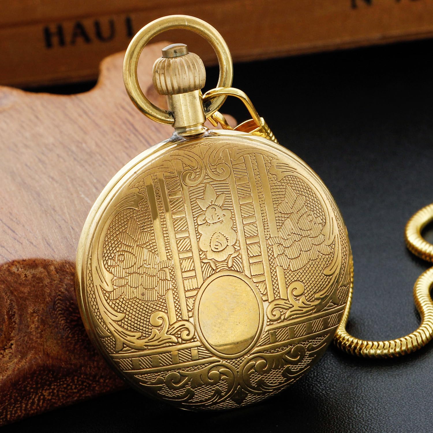Tiong Smooth Shield Double Cover Herren Mechanische Taschenuhr, Doppelabdeckung Roman Moonlight Design Zifferblatt Kette Mechanische Taschenuhr Herren Box Mechanische Taschenuhr…