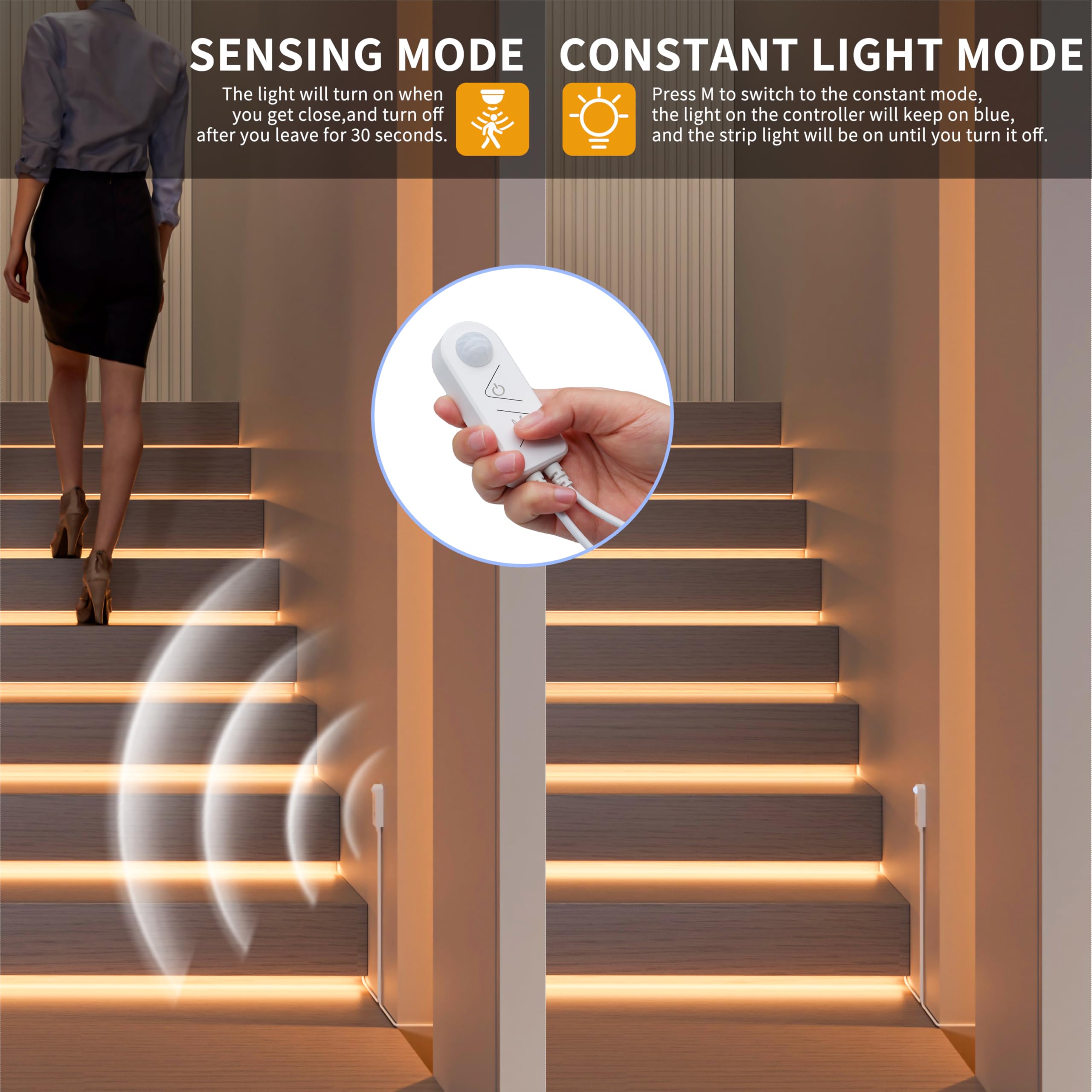 PAUTIX COB LED Strip with Motion Sensor,5V USB LED Tape Light 2700K Warm White,CRI90+ Super Bright,Dimmable Motion Activated LED Strip Light for Bedroom,Cabinets,Kitchen,Stair,Closet Lighting Projects