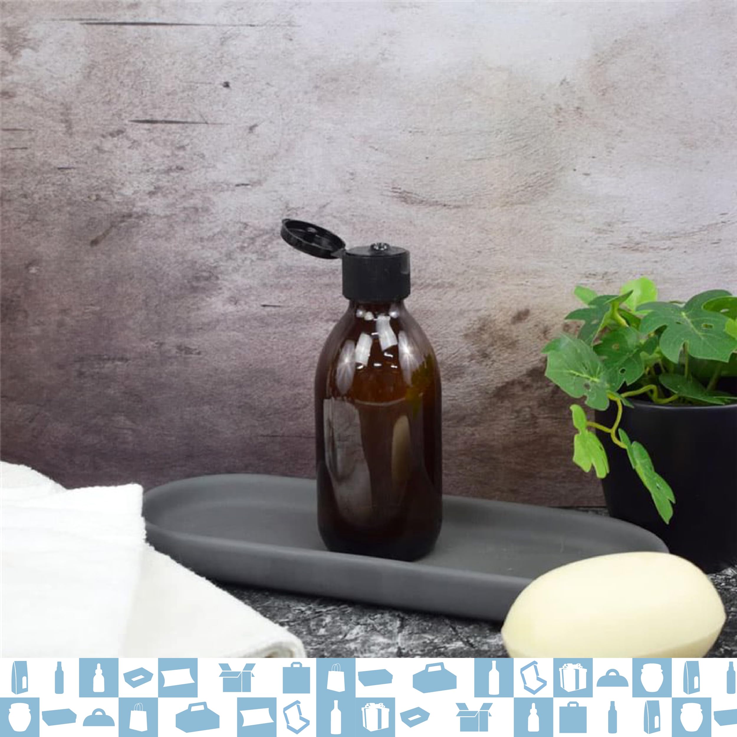 Espirito Rebelde 20x Botella de cristal ámbar de 200 ml con tapa de bomba dosificadora - Botella para aceites esenciales, cosméticos, productos para el baño, dispensador de jabón - Skincare