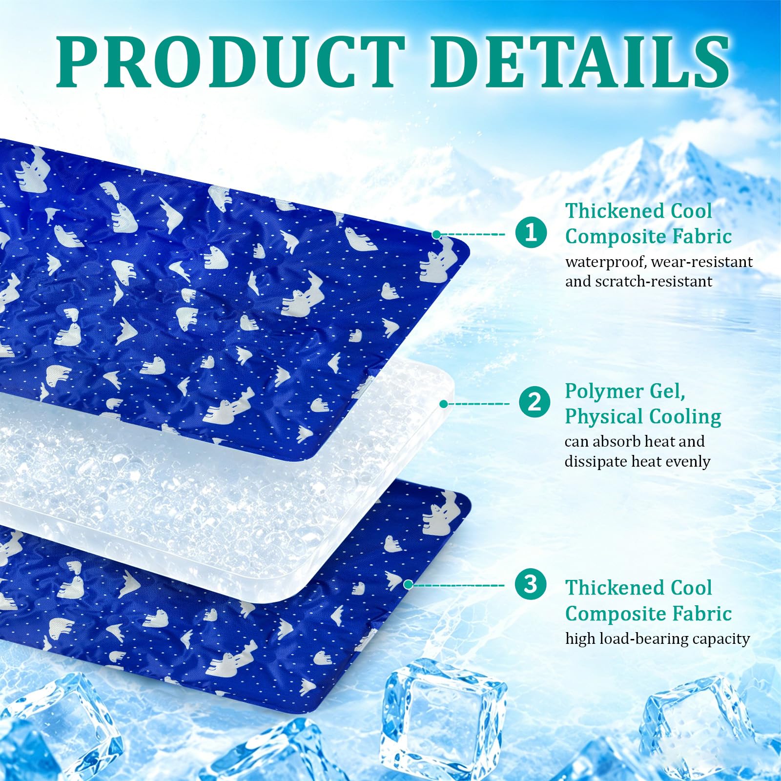 Cama Refrescante Perro, Almohadilla de Gel Autorefrescante Duradera e Impermeable para Perros y Gatos, Manta de Hielo Que Mantiene a Las Mascotas Frescas en Verano(Dark Blue, 50x60cm)