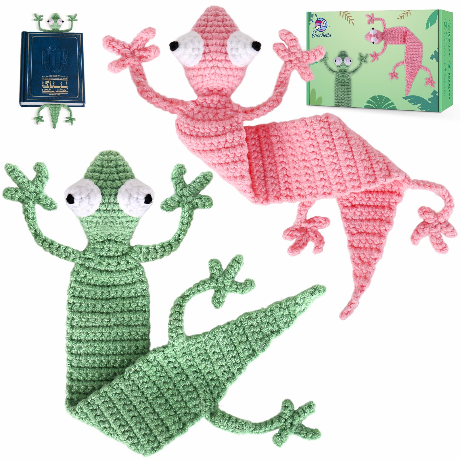Crochetta Crochet Kit for Beginners, Amigurumi Crocheting Animals Kits w Step-by-Step Video Tutorials, Knitting Starter Pack for Adults and Kids, 2 Book Lizard Familly (40%+ Yarn Content)
