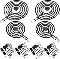 MP22YA Electric Range Burner Set: 2x 8in MP21YA & 2x 6in MP15YA + 4x 330031 Receptacles for Whirlpool Kenmore Stoves