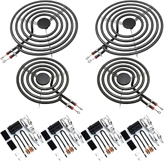 MP22YA Electric Range Burner Set: 2x 8in MP21YA & 2x 6in MP15YA + 4x 330031 Receptacles for Whirlpool Kenmore Stoves