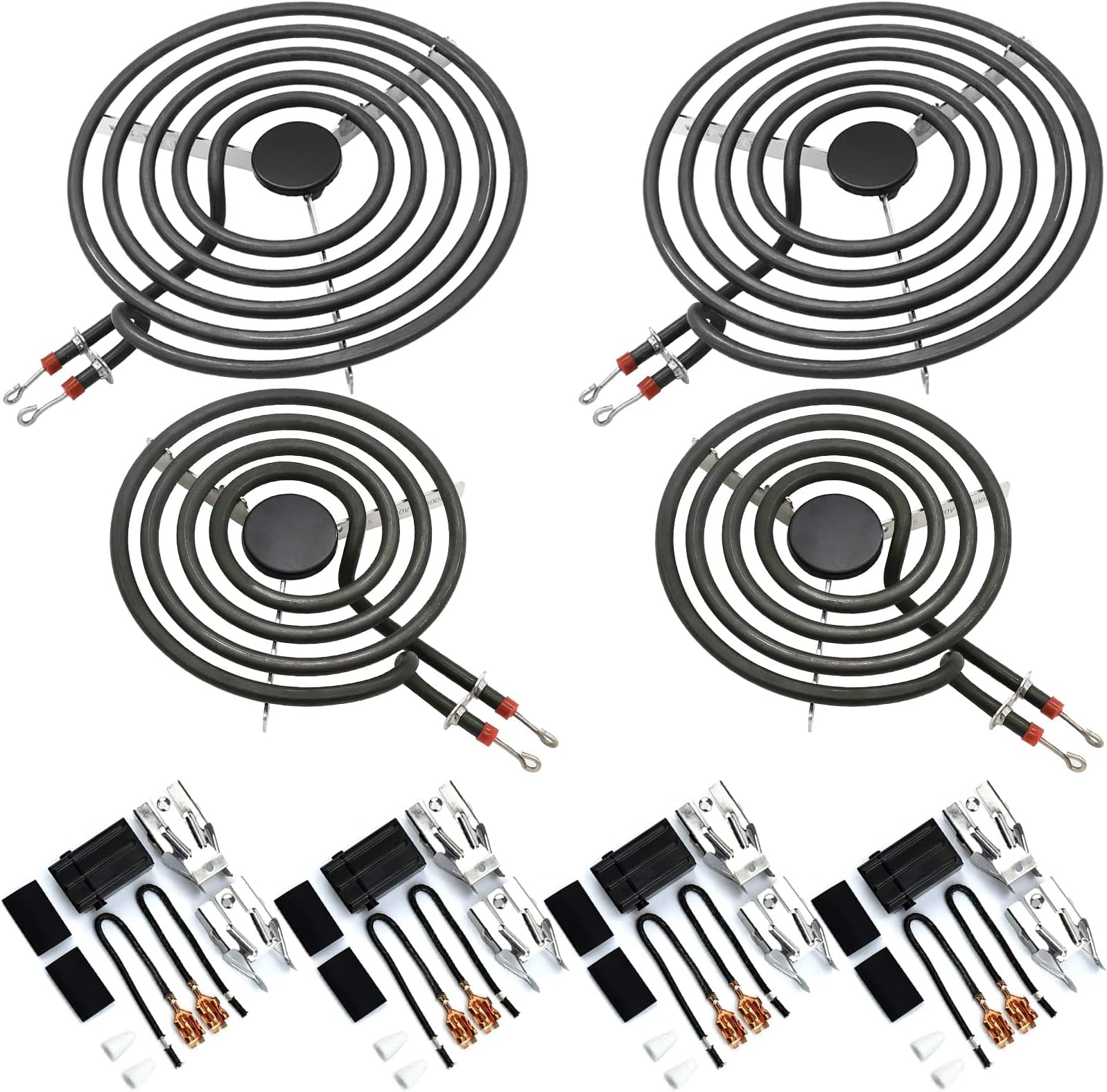 MP22YA Electric Range Burner Element Unit Set（2 pcs MP21YA 8" & 2 pcs MP15YA 6"）with 4pcs 330031 Range Burner Receptacle Kit Fit for Whirl-pool Ken-more Stoves Replace WP660532, WP660533 by AMI PARTS