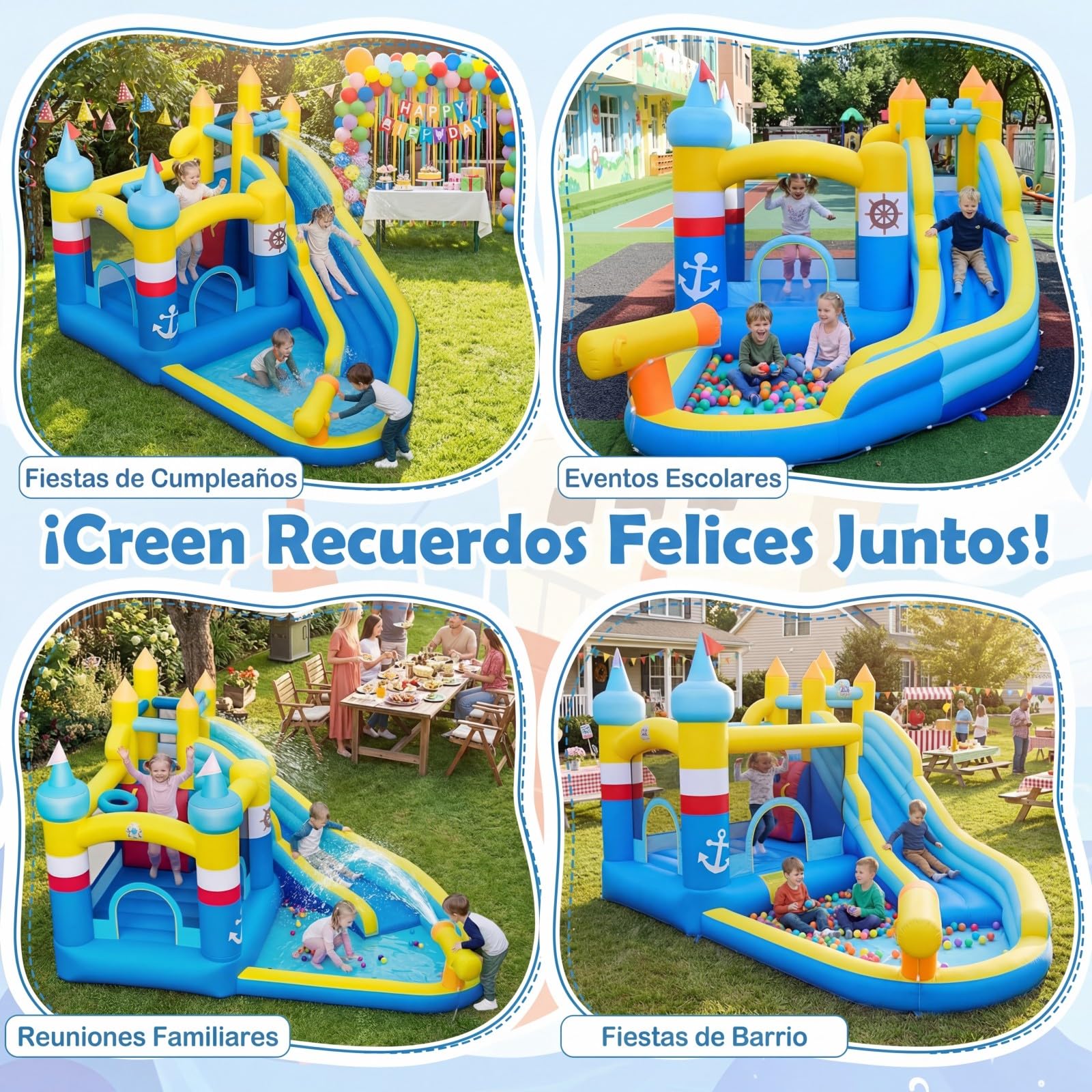 COSTWAY Castillo Hinchable con Tobogán, Castillo Inflable Infantil con Piscina de Chapoteo, Cañón de Agua, Rocódromo, Baloncesto Inflable y Bolsa de Transporte, 431 x 290 x 259 cm (Sin Soplador)