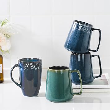 24 OZ Extra Large Ceramic Coffee Mug, with Spoon&Wooden Lid, 24 oz Grey Set