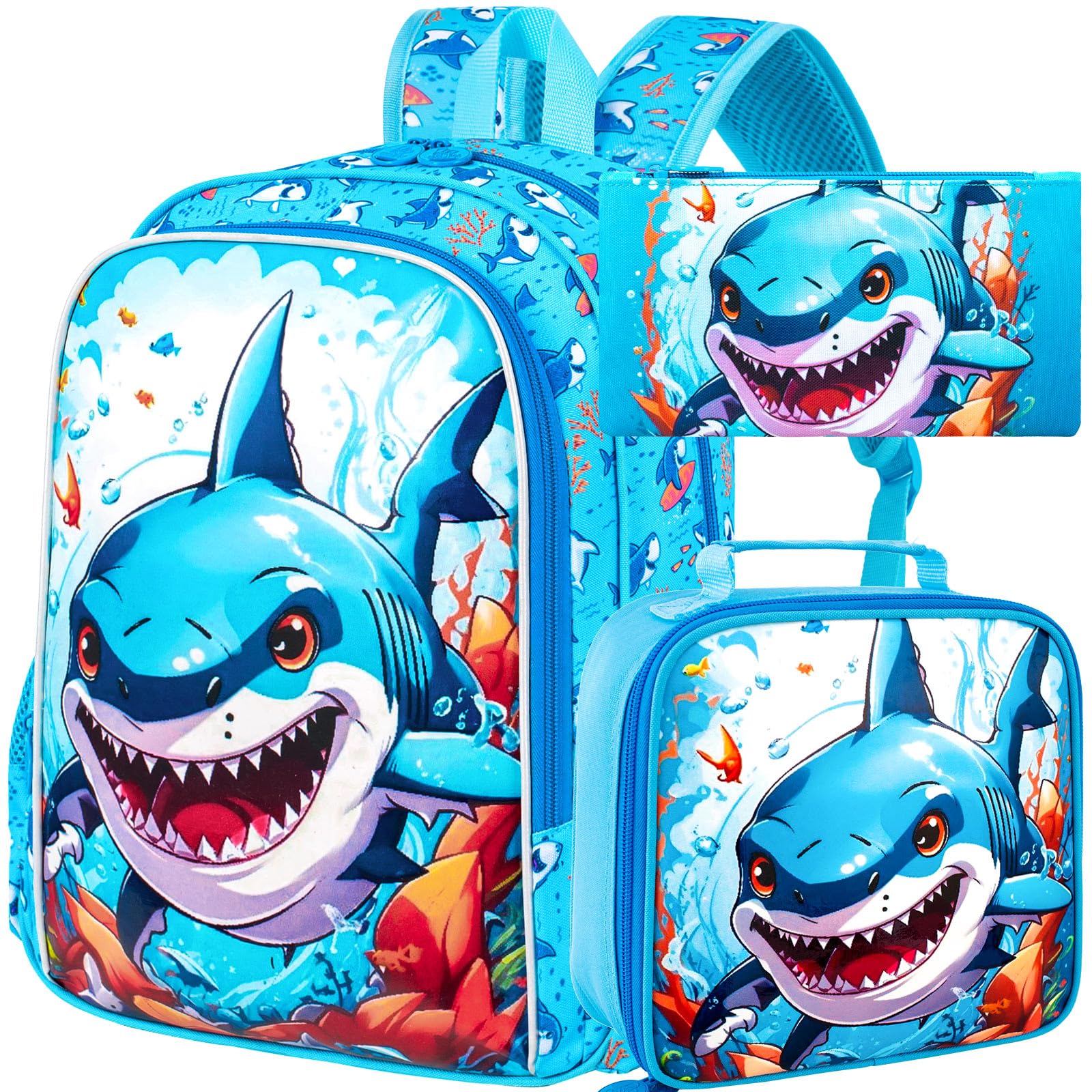 3PCS Dinosaur Backpack for Boys, 16 Inch Kids Water Resistant Preschool Elementary Kindergarten Bookbags and Lunch Box | Kids, Water Resistant,