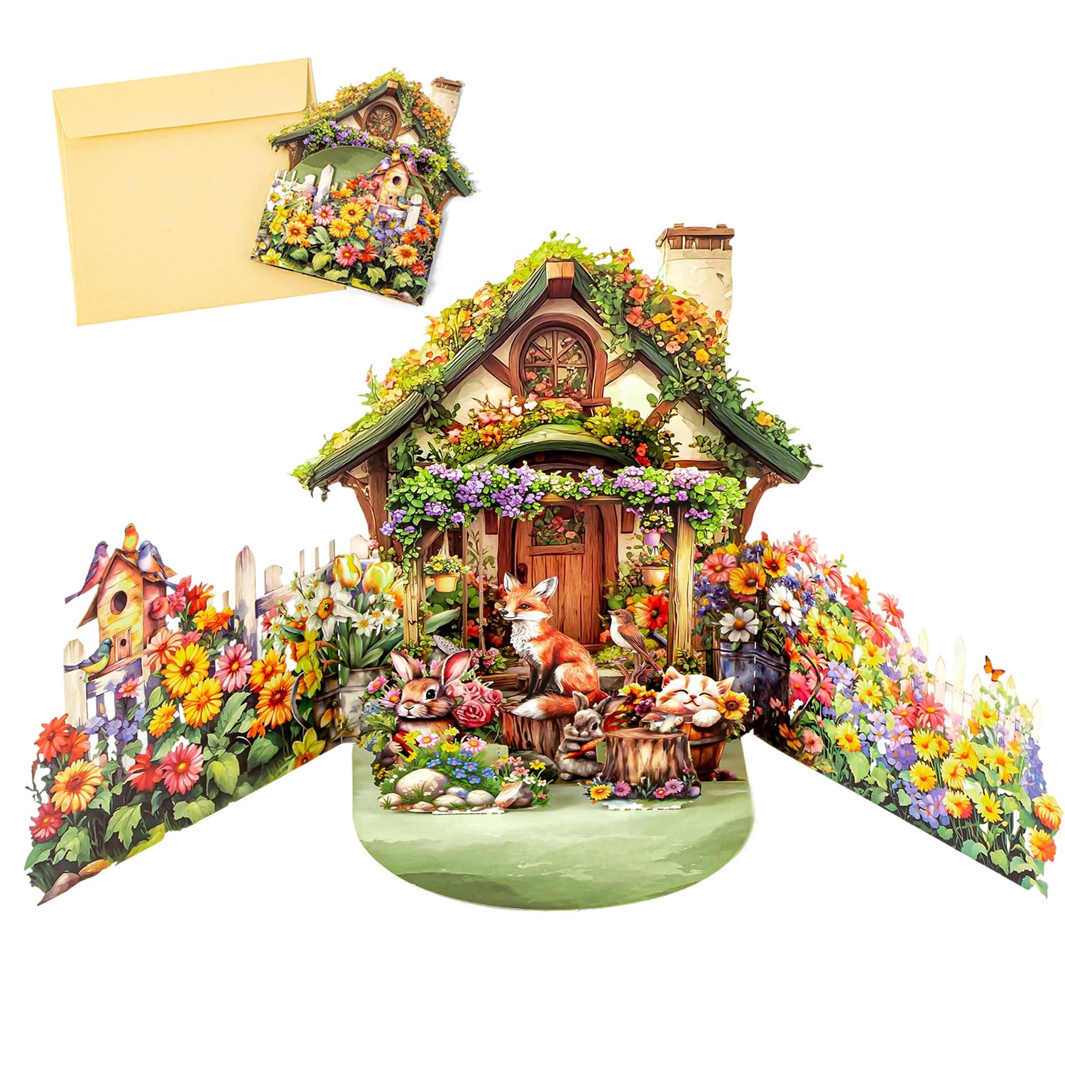 Pop up Birthday Cards for Women, Pop up Birthday Card with Envelope, Garden Fox 3D Greeting Card for Mother's Day Wedding Valentine's Day Anniversary Birthday Christmas — image 1