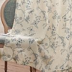 Lazzzy Blue Floral Linen Farmhouse Curtains 84 Inch Length Drapes for Living Room Bedroom Pattern Light Filtering Country Vintage Curtain Grommet Top, 2 Panels, Blue on Beige