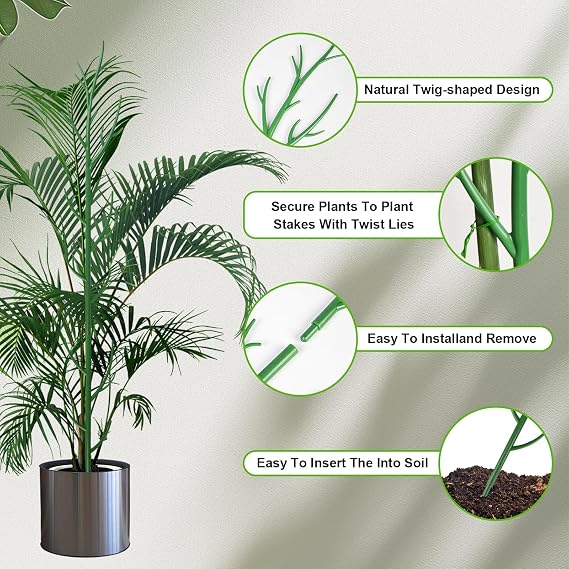 7 Pack Plant Support Stakes for Indoor Plants, Stackable Monstera Plant Support, Climbing Plant Support Plant Stakes with Twist Ties for Climbing Potted Plants Indoor Outdoor