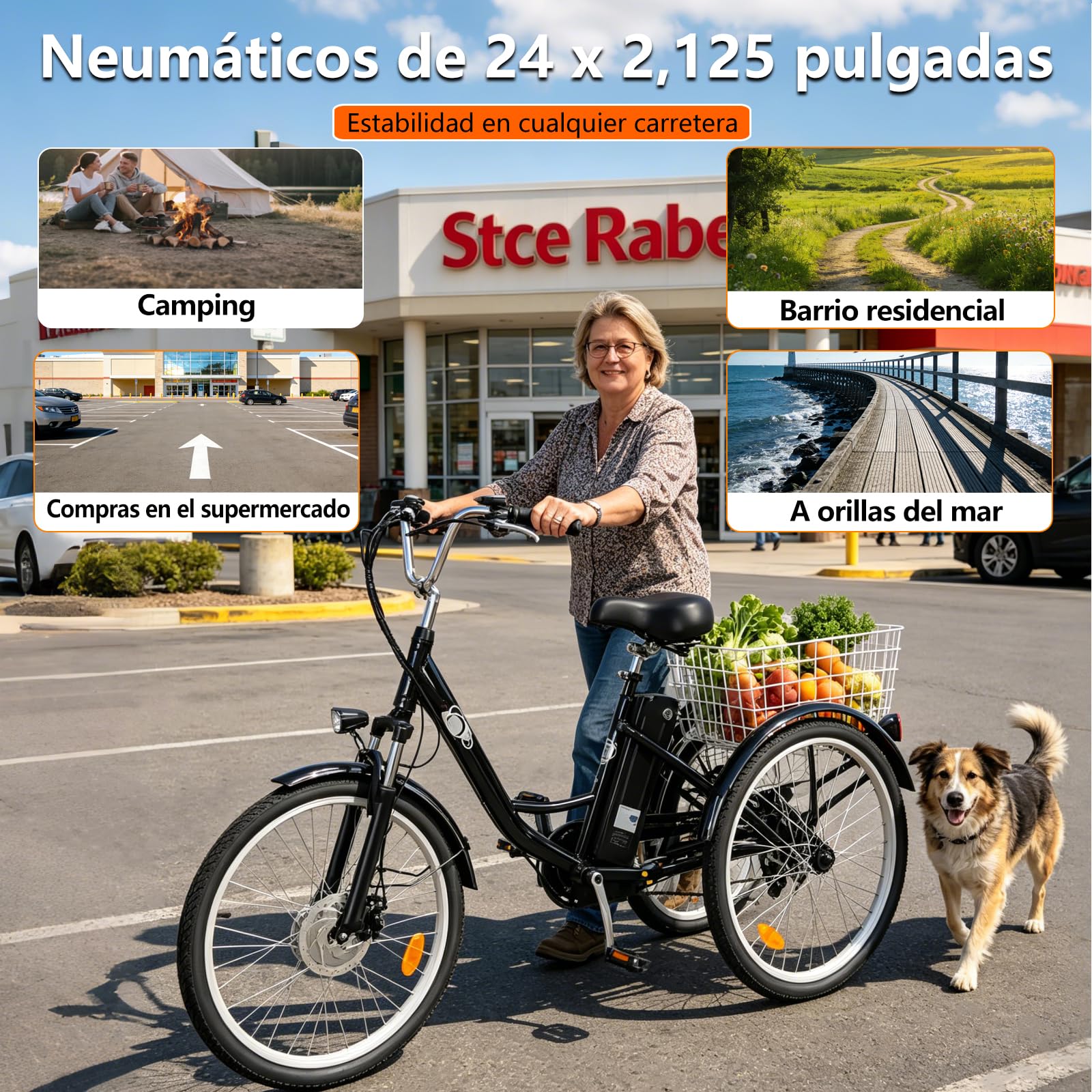Triciclo eléctrico para adultos, 24 pulgadas, plegable, para hombre y mujer, 3 ruedas, con batería de litio de 36 V, 15 Ah, motor de 250 W, pantalla LCD, velocidad 25 km/h