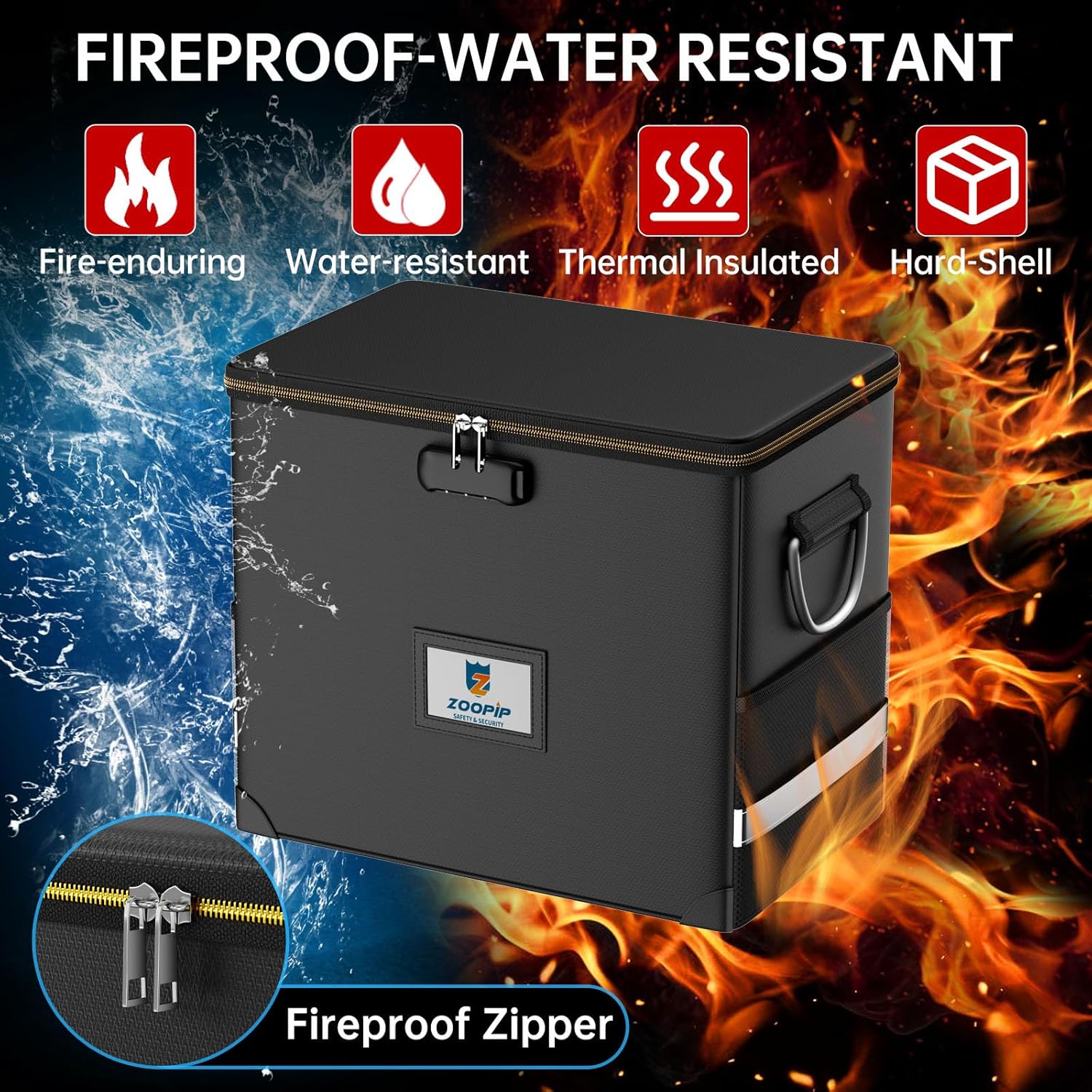 File Organizer with Lock,Fireproof Document Box,Hard Safe Box Includes 10 Hanging File Folders for Letter Size,Filing Cabinet with Fireproof Zipper,0.58 Cubic Feet