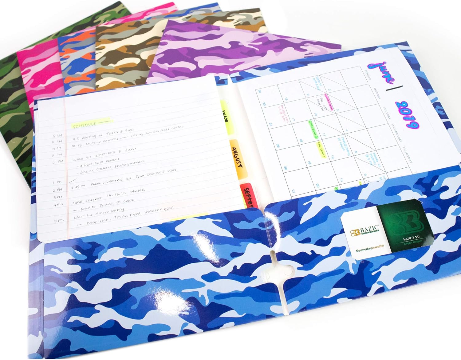 BAZIC Products 2 Pocket Paper Folder, Letter Size Document Organizer for School, Office, Business Use, Camouflage Design Portfolio Folder for Homework, Reports & Forms, Assorted Colors, 48-Pack