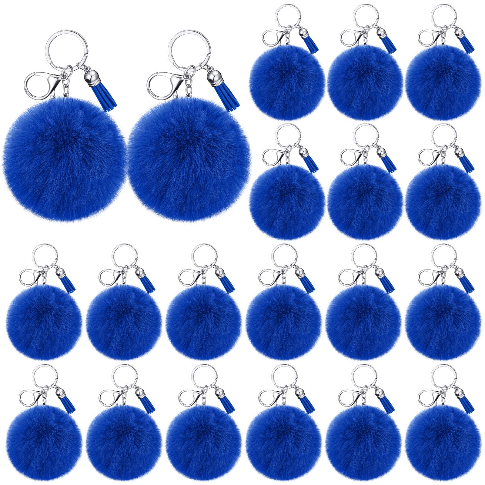 Nosiny 20 portachiavi con pompon sintetici, idea regalo per cheerleader, portachiavi con nappa, accessorio per sport di squadra, Blu, 3 inches/ 8 cm