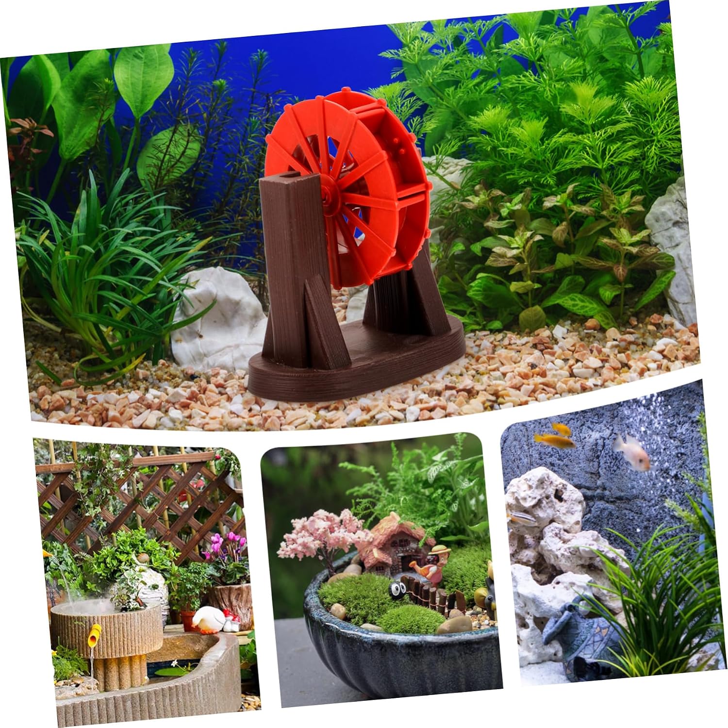 Mini Plastic Water Wheel Fountain for DIY Micro Landscape Running Water Wheel Decor Compact Waterfall Fountain Accessory for Garden and Desktop