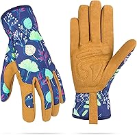 WOHEER Women's Leather Gardening Gloves Thorn Proof - Abrasion Resistant, Breathable for Weeding, Pruning, Planting & Digging