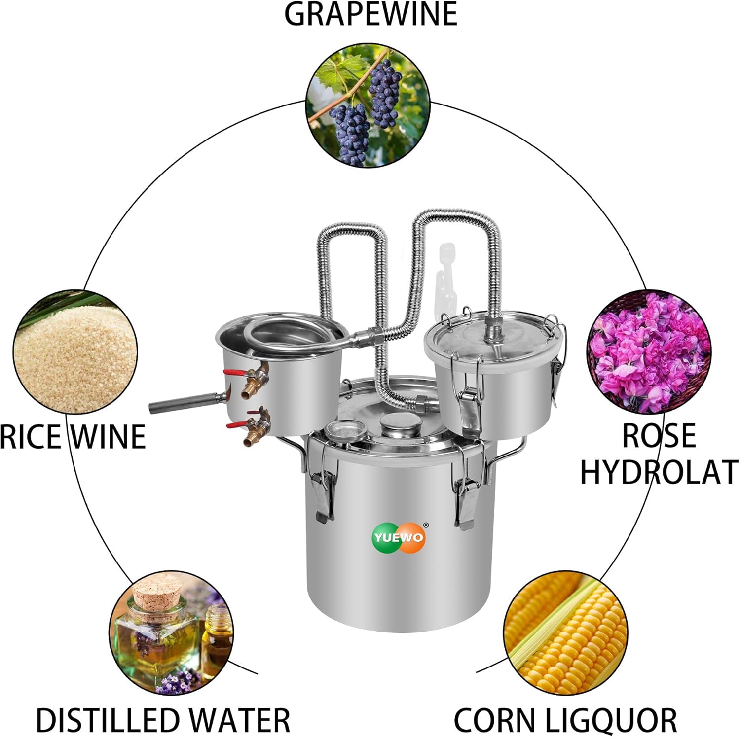 YUEWO New 3 Pots DIY 5 Gal 20 Litres Still Alcohol Ethanol Spirits Stainless Steel Boiler Water Home Distiller Wine Making Kit