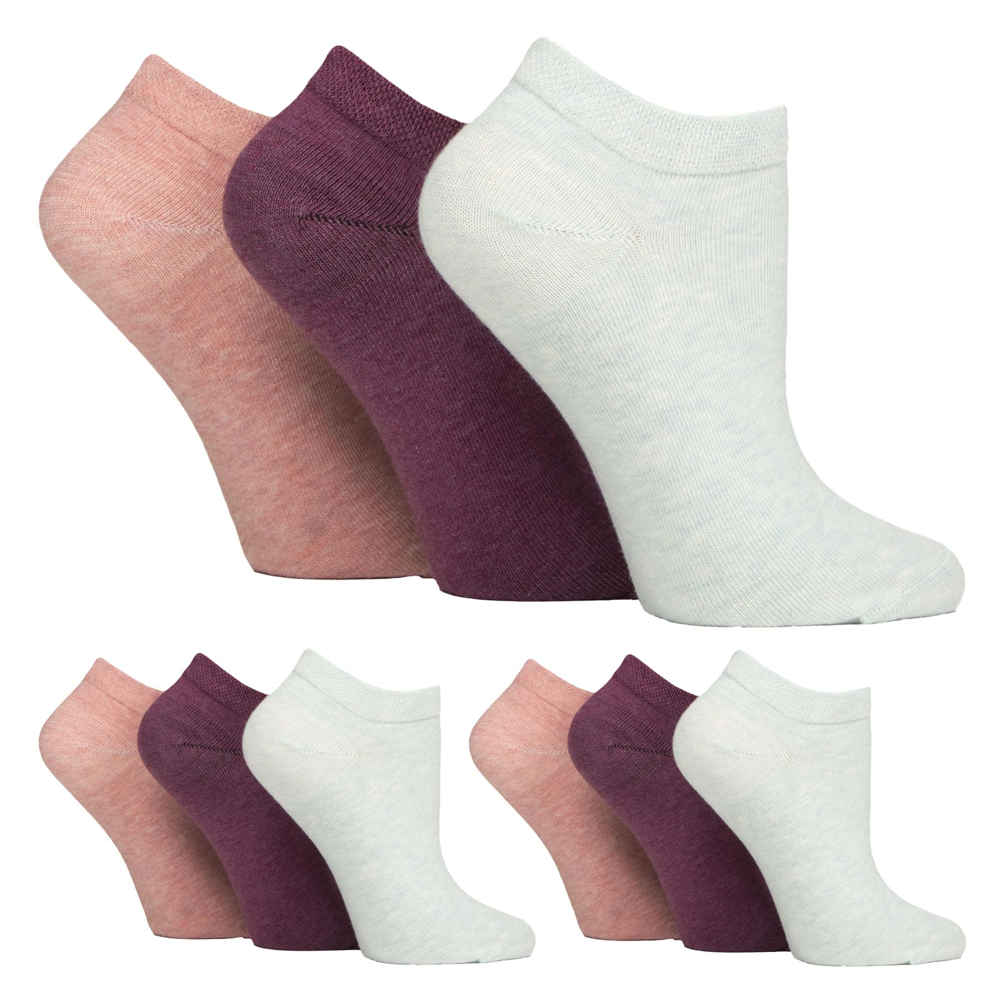 Gentle Grip 9 Pairs Ladies Diabetic Trainer Socks | Ankle Socks Swollen Feet - Pink