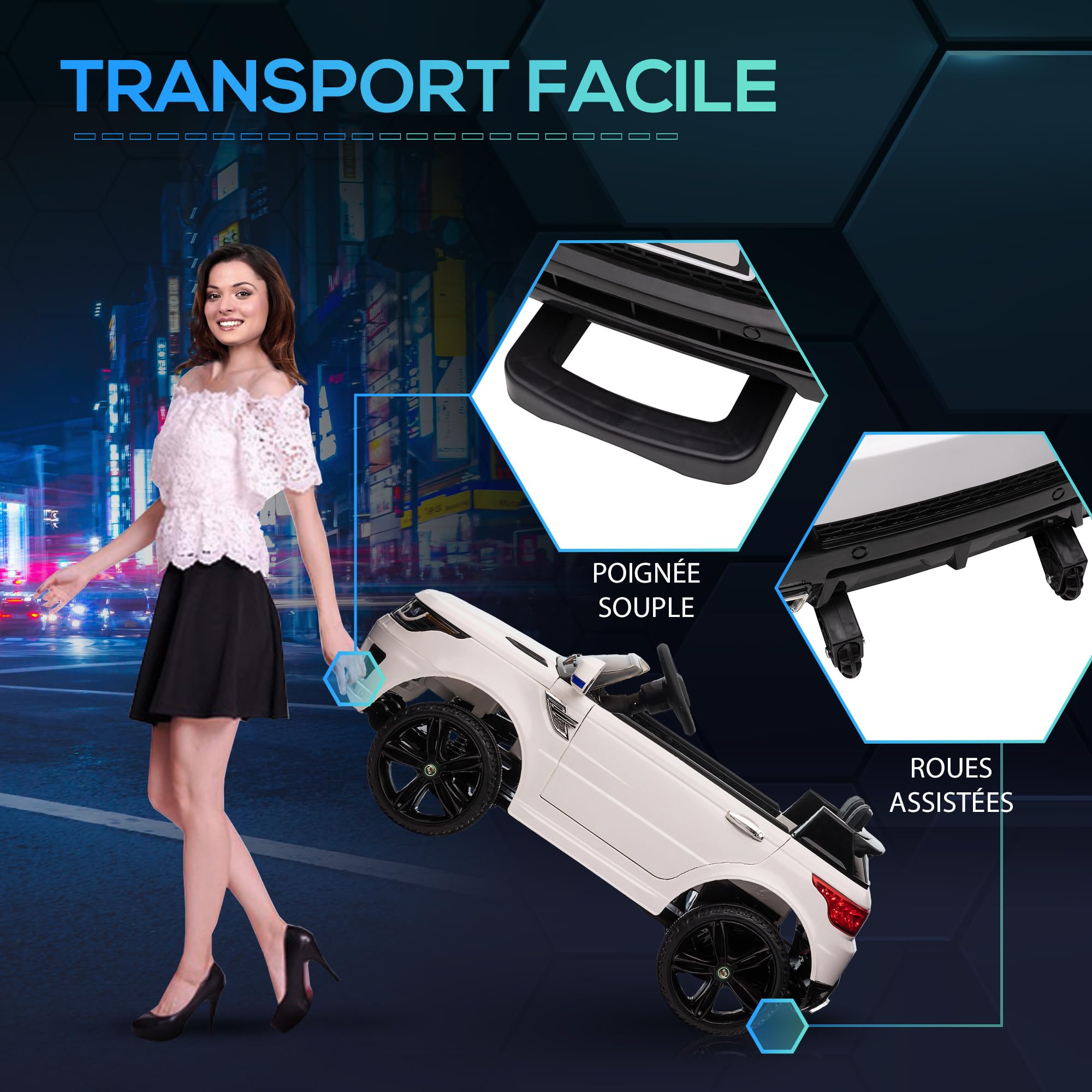 HOMCOM Voiture Électrique Enfants SUV 12 V Double Moteurs 3-6 Ans Blanc | Véhicule Électrique, Vitesses 3 à 5 km/h, Suspension à Ressort, Télécommande 2,4 G, Lumières LED, Musique et Klaxon