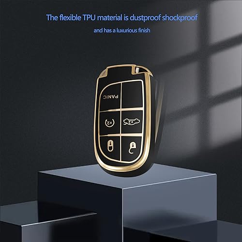 Miniatura 4 de Funda para llave de automóvil para Jeep y Dodge con llavero dorado para Grand Cherokee Renegade Chrysler Durango Challenger Journey Caravan RAM