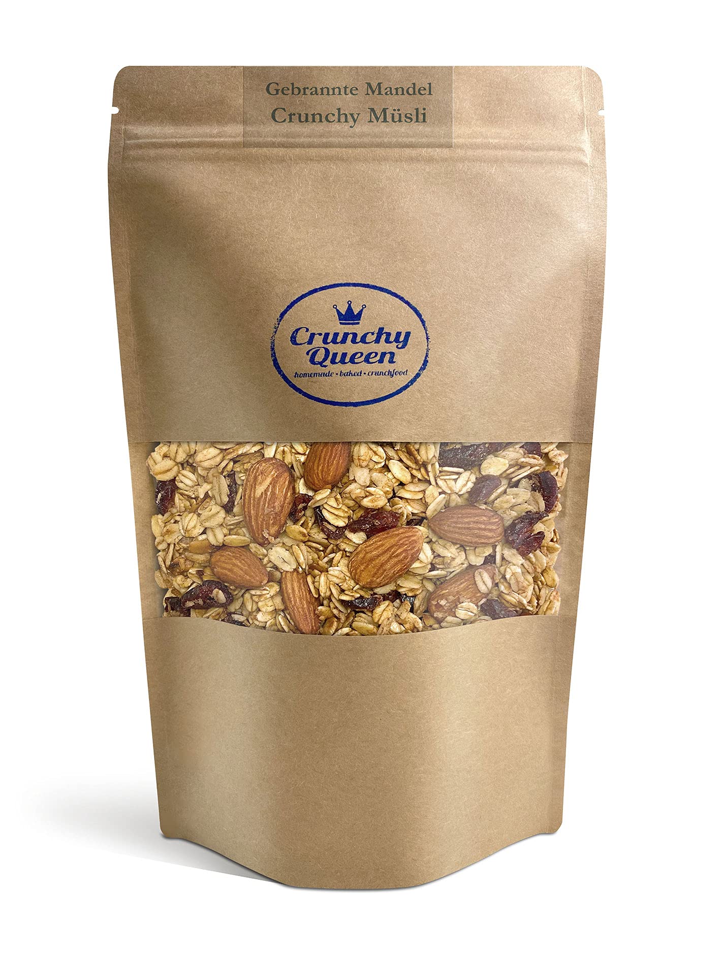 Crunchy Queen Gebrannte Mandel Granola Knuspermüsli | Mandel & Cranberries | Handgemacht | Crunchy Topping für Smoothiebowl & Müsli | Vegan | Müsli ohne Zucker | 100% natürlich | 3x 340g Großgebinde