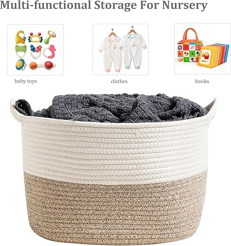 Miniatura 4 de JIA QAQ Cestas cuadradas de cuerda de algodón con asas para juguetes, hogar, guardería, cestas de regalo tejidas hechas a mano para almacenamiento y