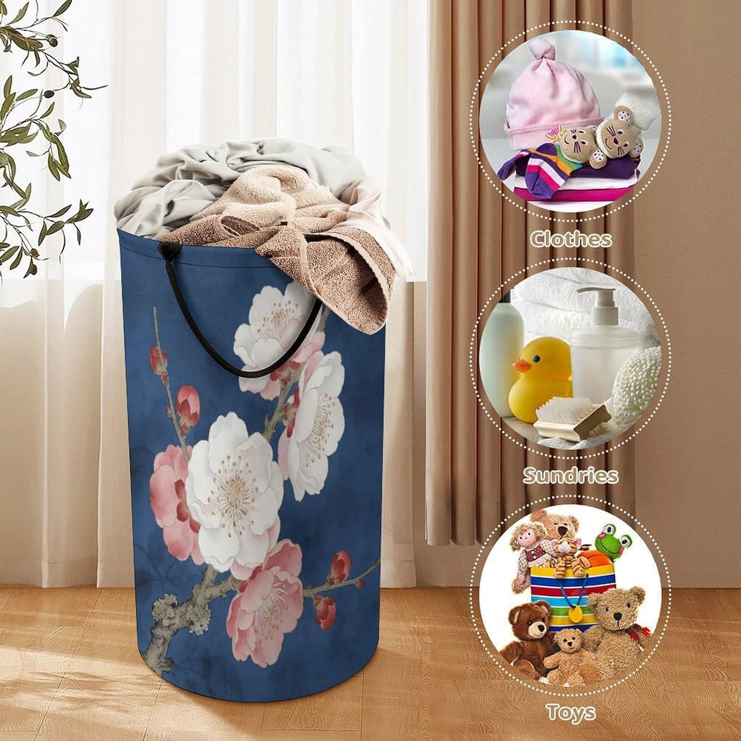 Clear Blue Spring Breeze Laundry Hamper 86L Waterproof Collapsible Clothes Basket with Double Handles Freestanding Foldable Laundry Basket Large Clothes Hamper for Bathroom