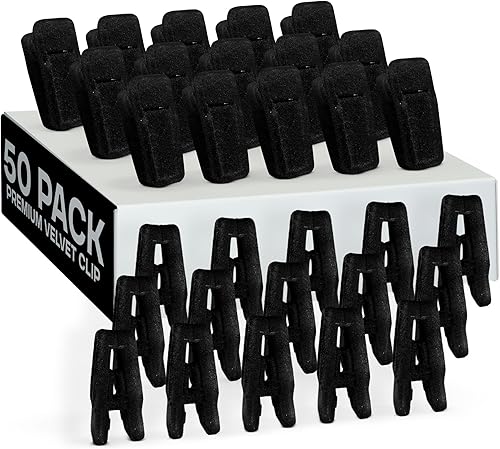Sleek Pick Clips de terciopelo de alta calidad, color negro, paquete de 50 unidades, 2.25 x 0.87 pulgadas, clip de fieltro para colgar ropa,