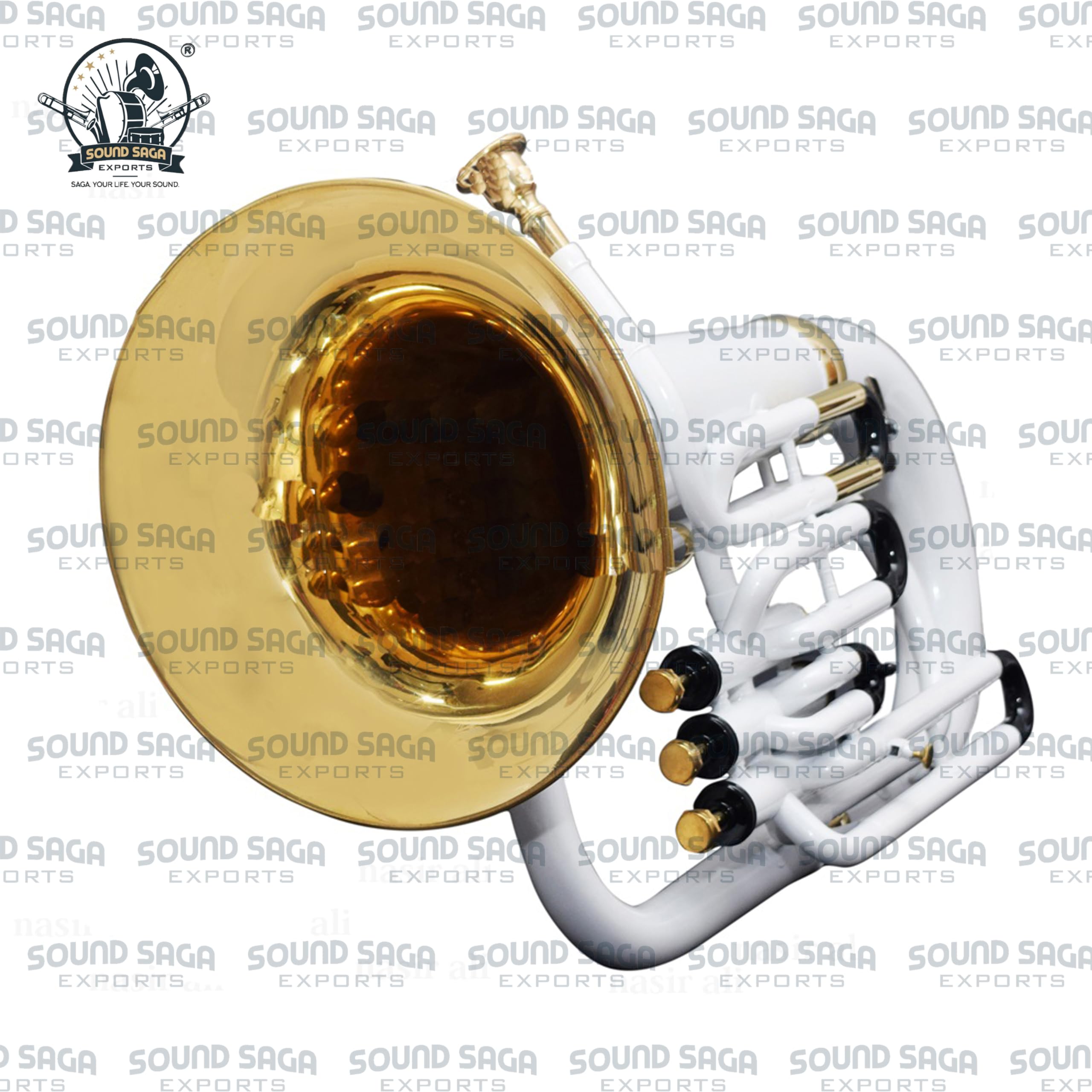 Bb - Instrumento musical de latón de 3 válvulas con boquilla y funda de transporte dura, instrumento de viento de latón, estudiante y principiante, banda escolar, orquesta y banda de marcha (blanco)