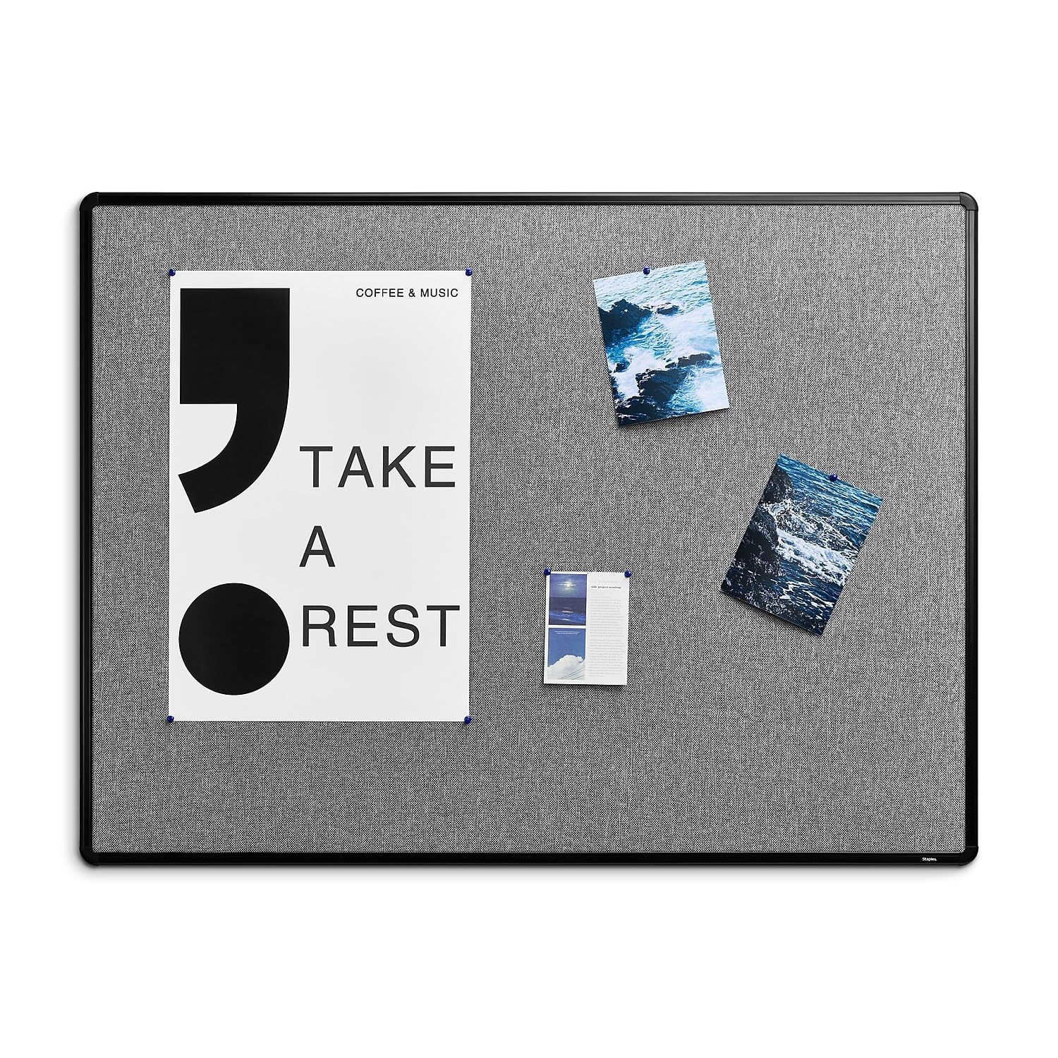 Staples Fabric Bulletin Board, Black Frame, 4-ft x 3-ft
