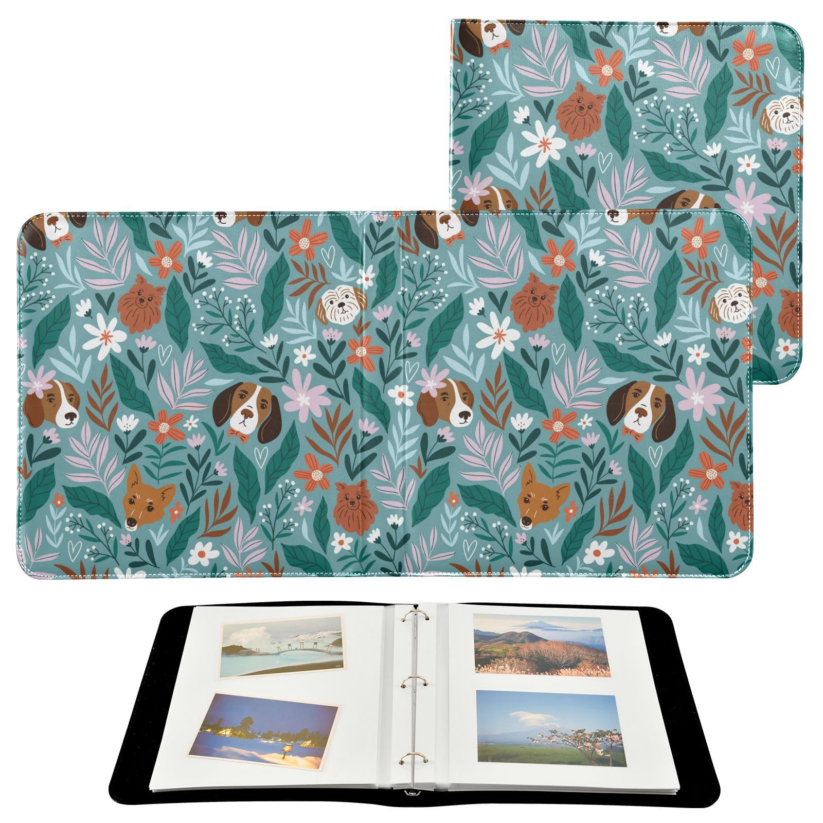 Álbum de fotos, páginas autoadhesivas, estanterías, álbumes de fotos, álbum de fotos familiar, 4 x 7 pulgadas, diseño de perros y flores