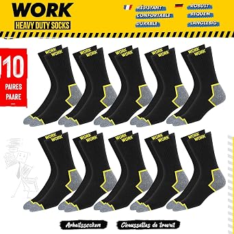SOXCO 10 Pairs Mens Work Socks, Black Crew Length | DRI-WIK Moisture Wicking Technology | Reinforced Heel & Toe 6/10 Pairs