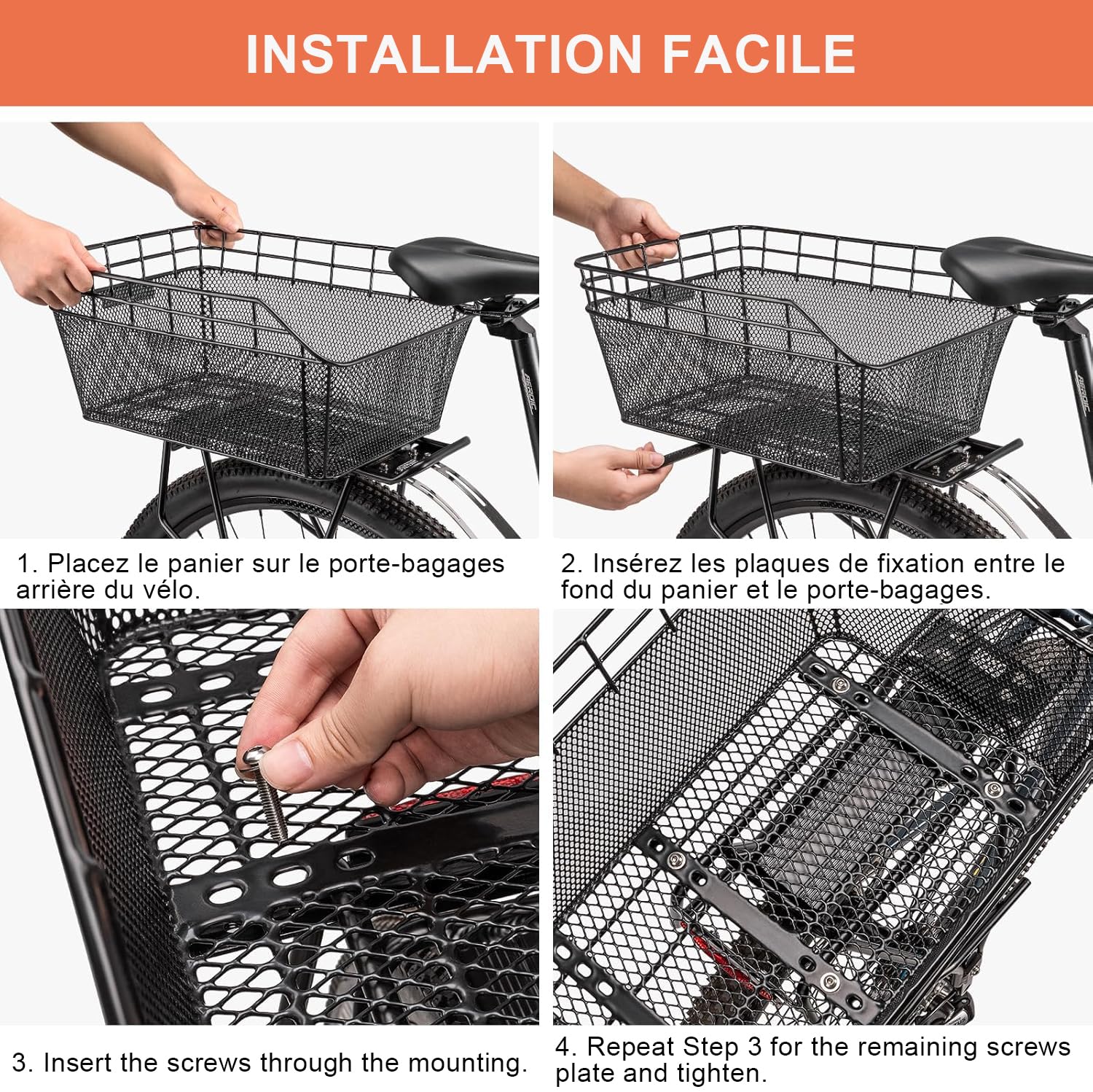 CXWXC Panier de vélo arrière avec Filet de Chargement et Une Doublure épaisse pour vélo, Sac de Doublure épaisse pour vélo, vélo électrique