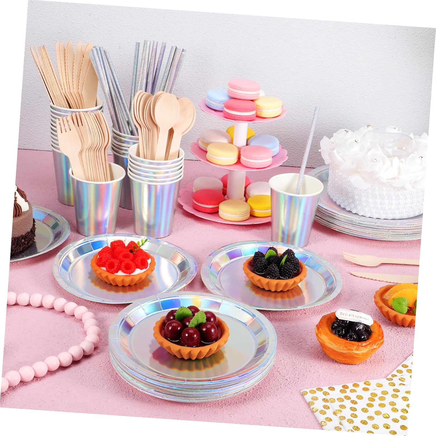 Mobestech 25sets Disco Party Supplies Kit Iridescent Paper Plates Napkins Cups for Birthday Wedding Decorations Girl Party