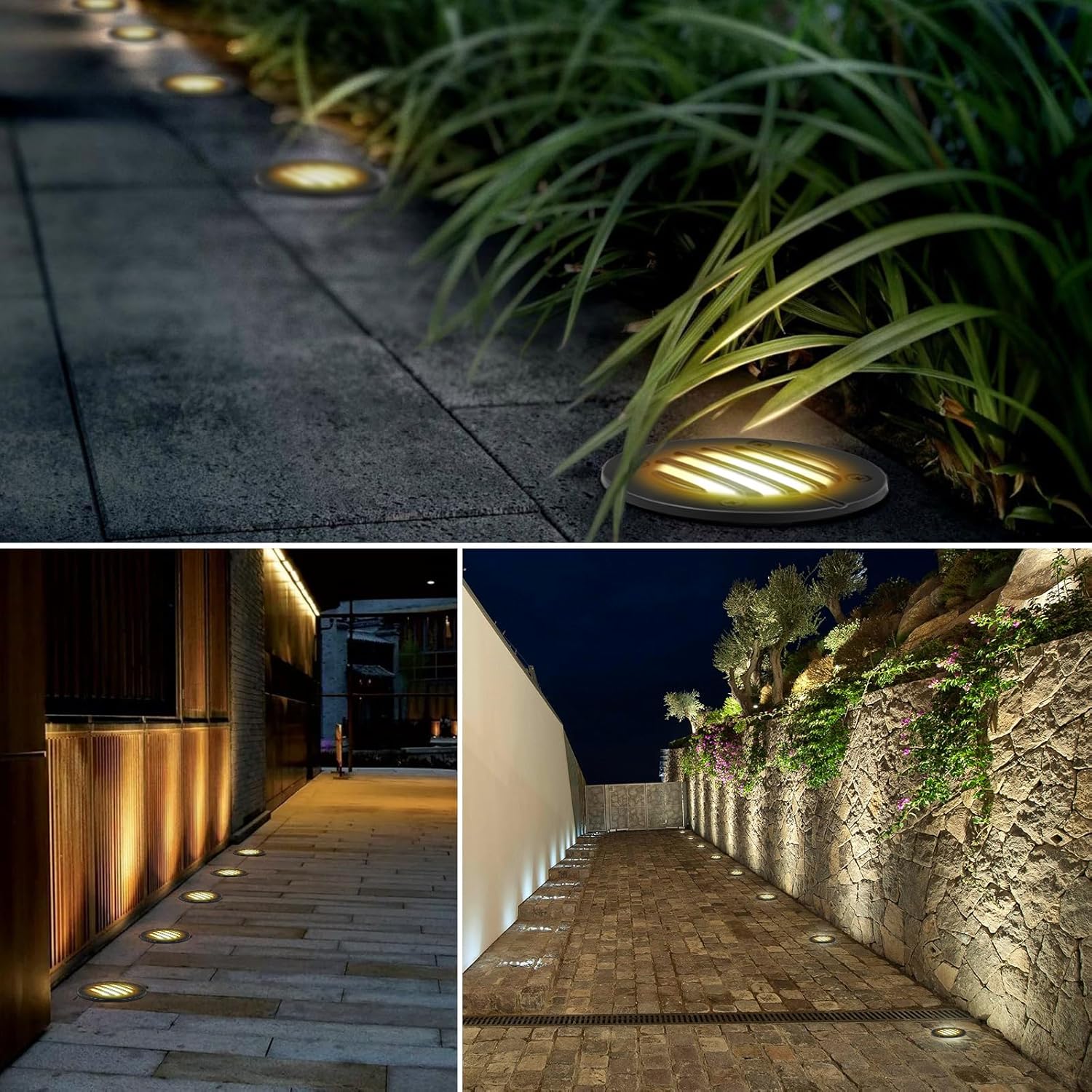 Low Voltage Landscape Lighting: 10W 2700K Warm White LED Well Lights, 12/24V Outdoor In-Ground Lights with IP67 Waterproof for Garden Yard Pathway Pavers Deck Fence, 12 Pack with Connectors