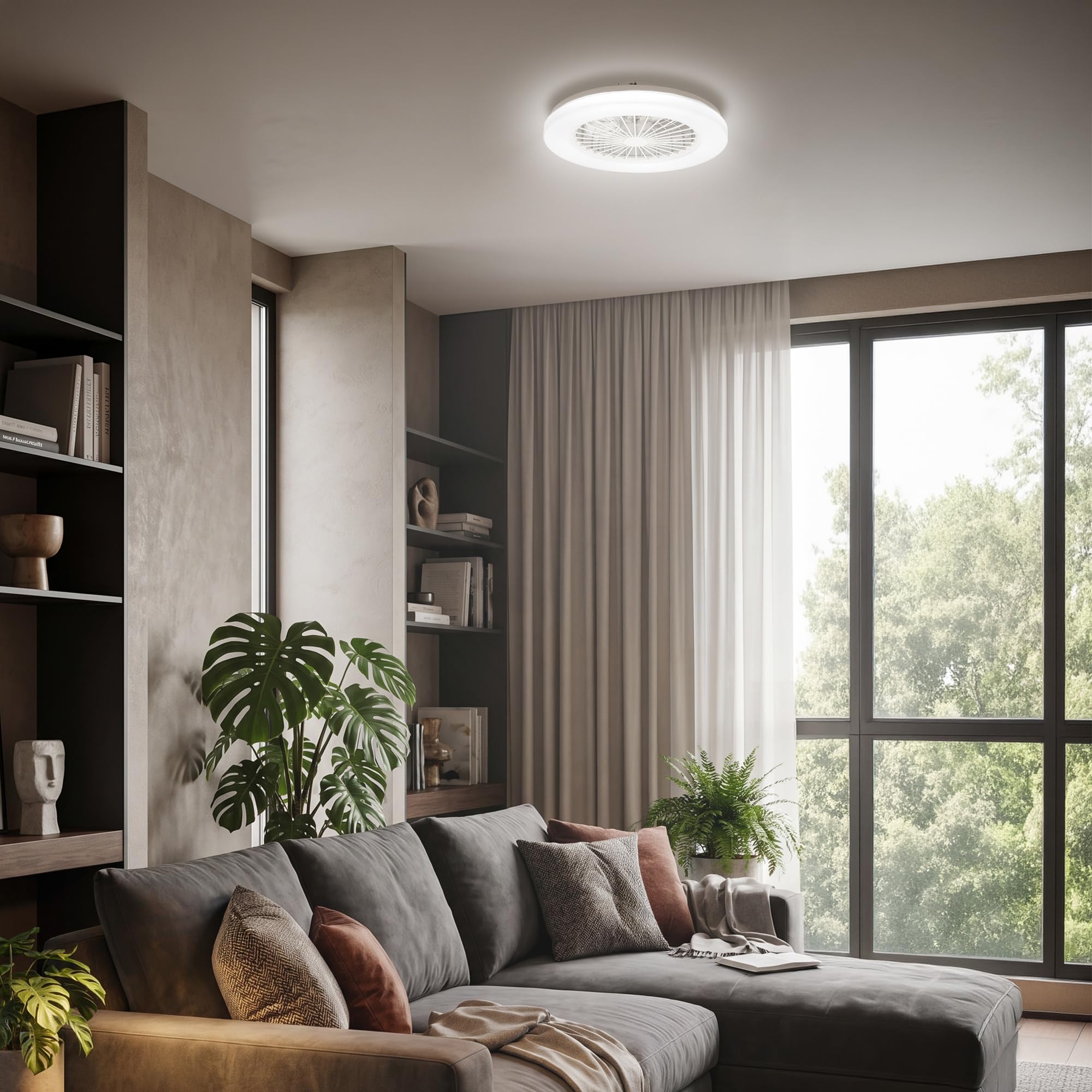 BRILONER - CCT Deckenventilator mit Beleuchtung 5 Geschwindigkeiten, Fernbedienung, Dimmbar, Timer, Schlafzimmerlampe, Wohnzimmerlampe, Deckenlampe mit Ventilator, 48,5x14,5 cm (DxH), Weiß