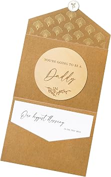 Joli Coon Pregnancy announcement wooden card - Youre going to be a daddy with pocketfold envelope and seal sticker - Baby announcement daddy | Textured design paper, engraved wood disc, natural pocketfold envelope, gold seal sticker, space for a personal message