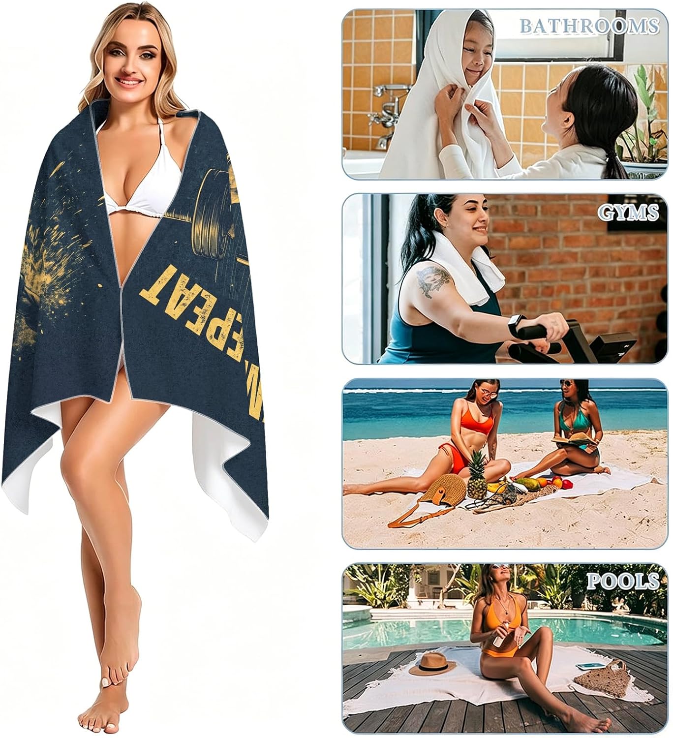 Weightlifting Pattern Beach Towel Lightweight Soft Extra Large Oversized Beach Towel 36"x72" Absorbent Quick Dry Microfiber Towels Summer Beach Pool Swim (Weightlifting Exercise Power, 36x72inch)