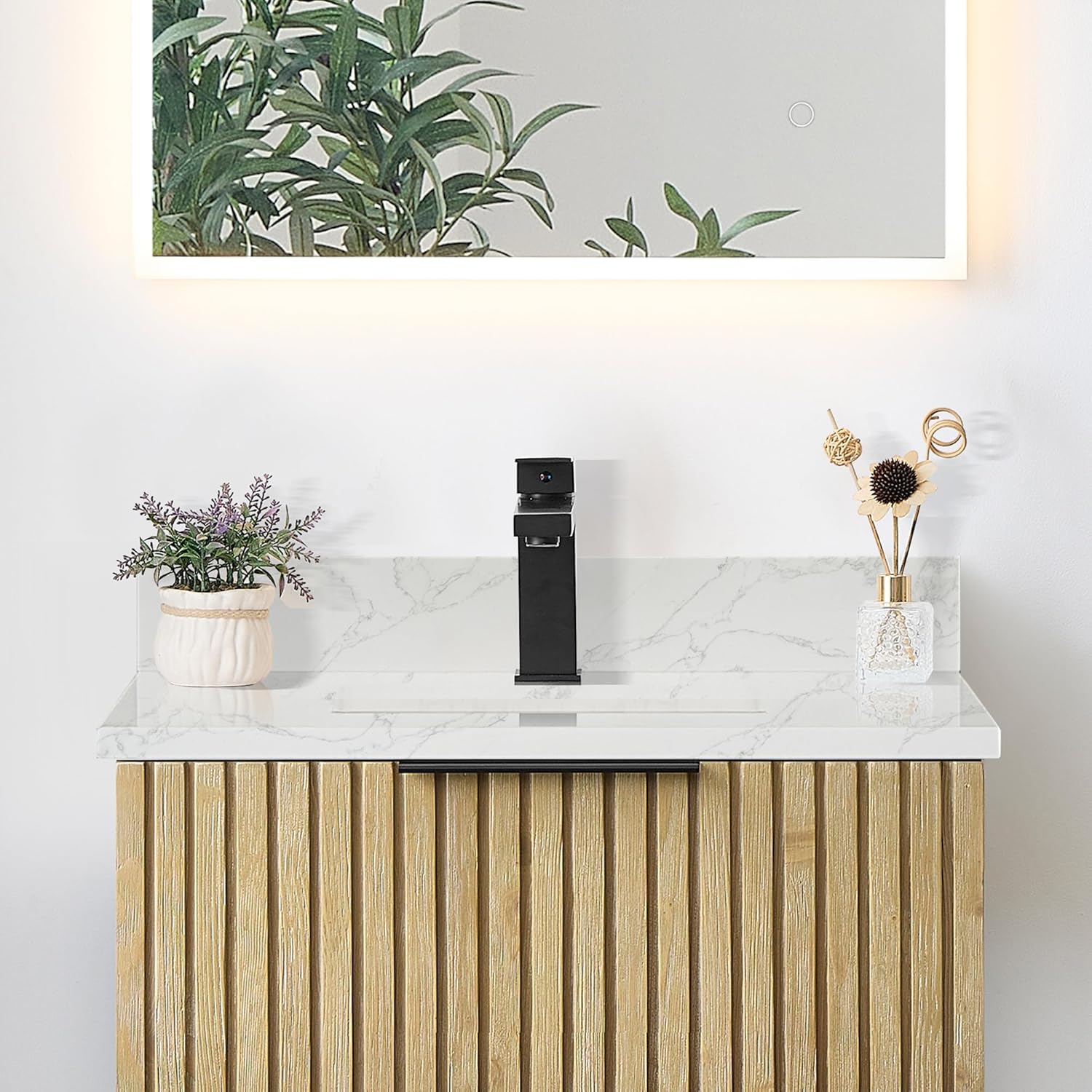 24 Inch Bathroom Vanity Backsplash Engineered Marble Stone Sink Backsplashes for Vanities Countertop Bath Fixtures Accessories Grain White
